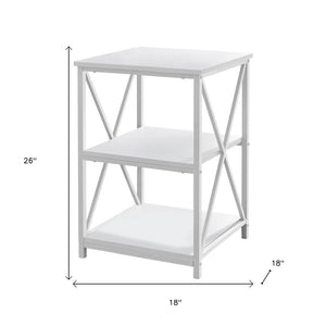 26" Rectangular White White Metal Accent Table