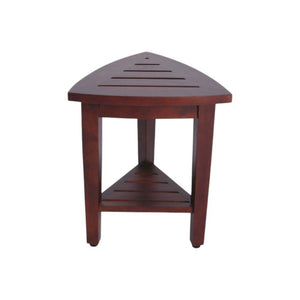 Compact Teak Corner Shower  Outdoor Bench With Shelf In Brown Finish