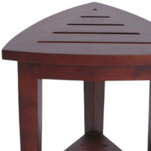 Compact Teak Corner Shower  Outdoor Bench With Shelf In Brown Finish