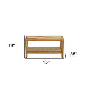 36" Natural Solid Teak Rectangular Shower Bench With Shelf