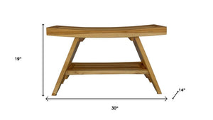 Rectangular Teak Shower Stool Or Bench With Shelf In Natural Finish