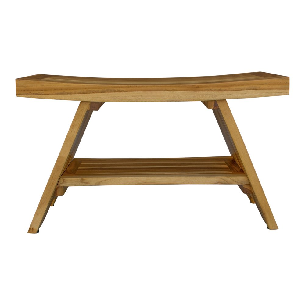 Rectangular Teak Shower Stool Or Bench With Shelf In Natural Finish