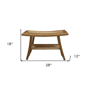 28" Natural Solid Teak Rectangular Shower Bench With Shelf