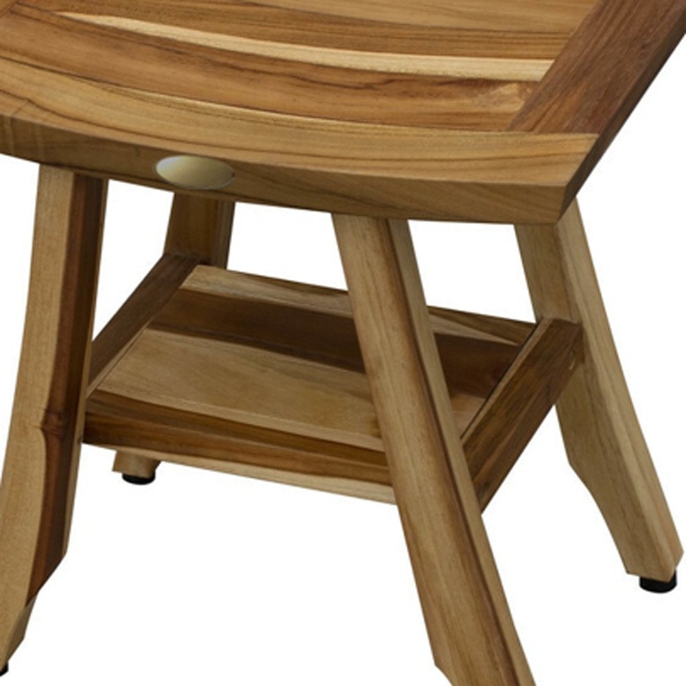 Compact Rectangular Teak Shower Outdoor Bench With Shelf In Natural Finish