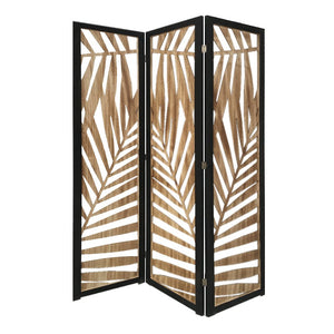 67" Brown Solid Wood Folding Three Panel Screen Room Divider