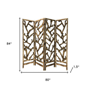 84" Brown Solid WoodFolding Four Panel Screen Room Divider