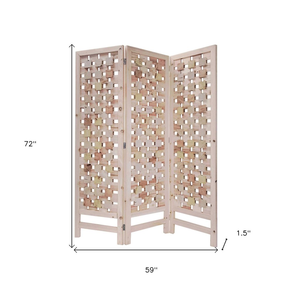 72" Pink Solid Wood Folding Three Panel Screen Room Divider