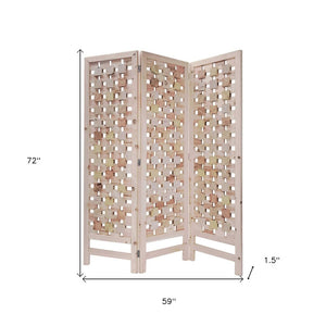 72" Pink Solid Wood Folding Three Panel Screen Room Divider