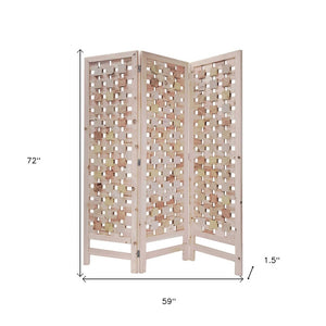 72" Pink Solid Wood Folding Three Panel Screen Room Divider
