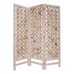 72" Pink Solid Wood Folding Three Panel Screen Room Divider