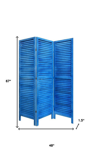 67" Light Blue Folding Three Panel Screen Room Divider