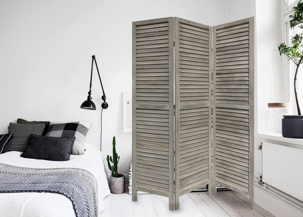 67" Gray Folding Three Panel Screen Room Divider