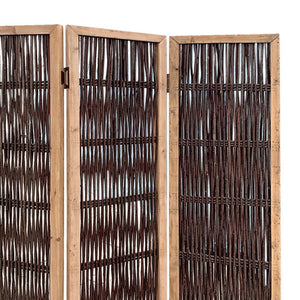 71" Brown Solid Wood Folding Three Panel Screen Room Divider