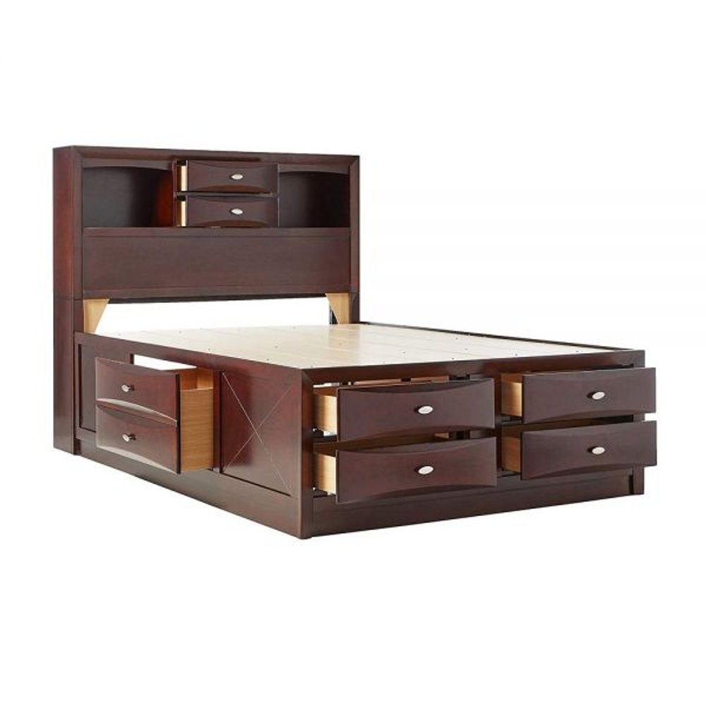 Espresso Wood Queen Bed Frame With Drawers