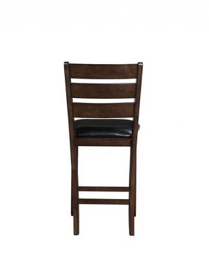 Set of Two 41" Black and Brown Faux Leather and Solid Wood Counter Height Bar Chairs