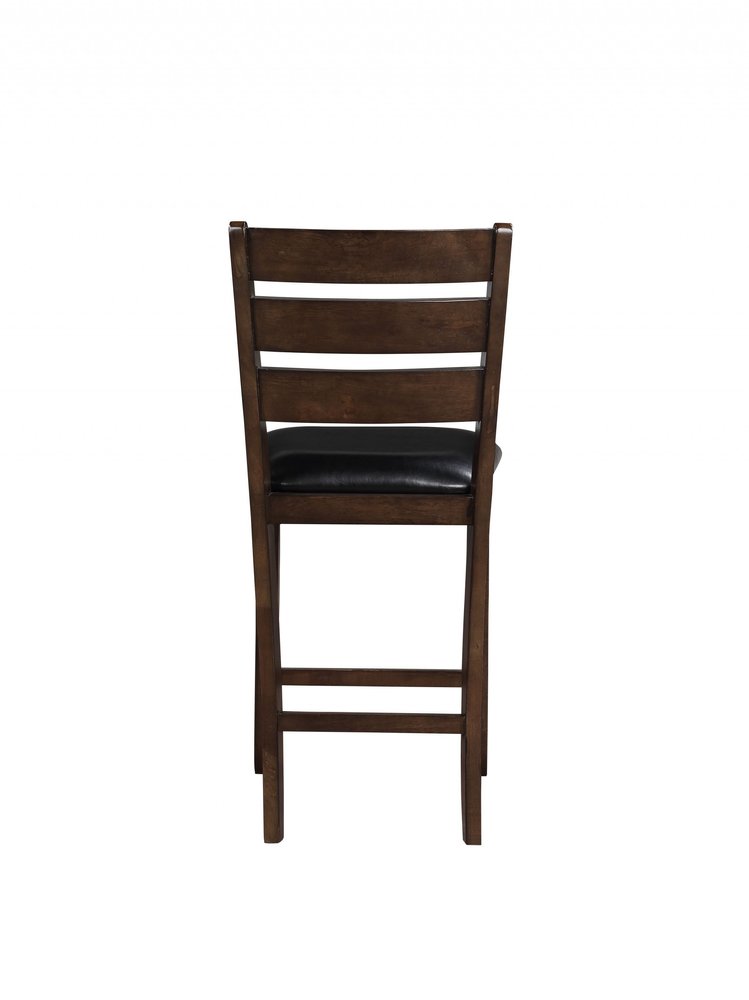 Set of Two 41" Black and Brown Faux Leather and Solid Wood Counter Height Bar Chairs