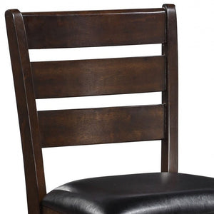 Set of Two 41" Black and Brown Faux Leather and Solid Wood Counter Height Bar Chairs