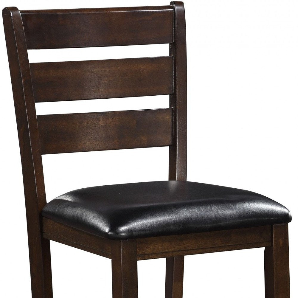 Set of Two 41" Black and Brown Faux Leather and Solid Wood Counter Height Bar Chairs