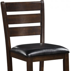 Set of Two 41" Black and Brown Faux Leather and Solid Wood Counter Height Bar Chairs