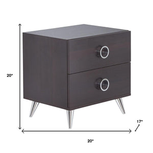 20" Silver And Espresso End Table With Two Drawers