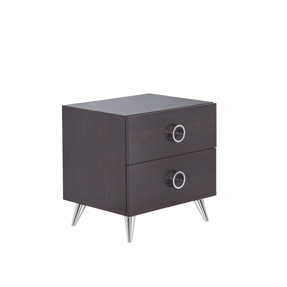20" Silver And Espresso End Table With Two Drawers