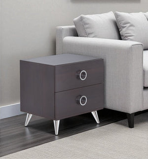 20" Silver And Espresso End Table With Two Drawers