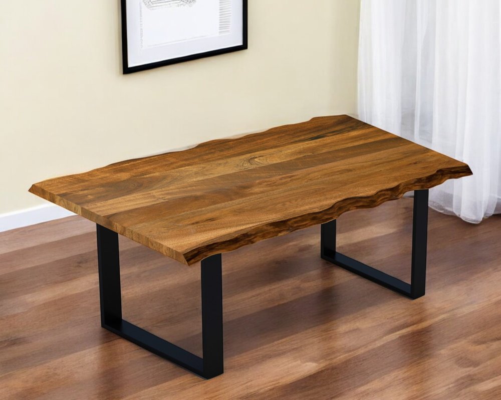 63" Brown And Black Solid Wood Sled Base Dining Table