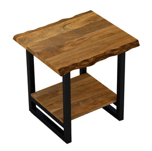 24" Brown And Black Solid Wood And Iron Square Frame End Table With Shelf