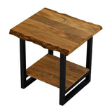 24" Brown And Black Solid Wood And Iron Square Frame End Table With Shelf