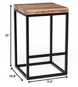 25" Brown and Black Solid Wood and Iron Backless Counter Height Bar Chair