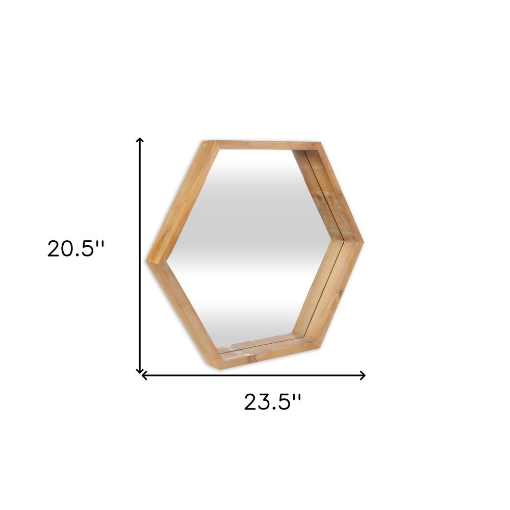 21" Brown Hexagon Wood Framed Accent Mirror