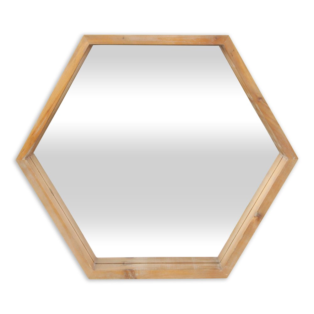 21" Brown Hexagon Wood Framed Accent Mirror