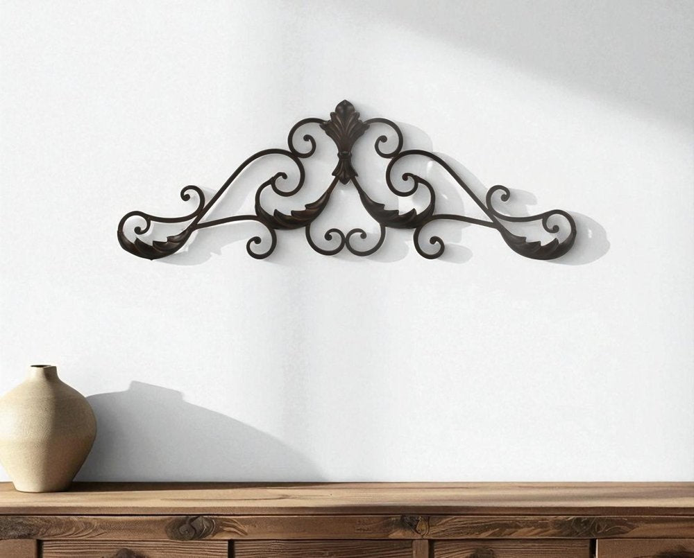 11" X 32" Brown Metal Rustic Scroll Hanging Dimensional Sculpture