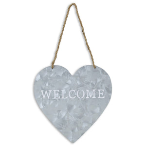 10" Gray Galvanized Metal Heart Shaped Welcome Wall Decor