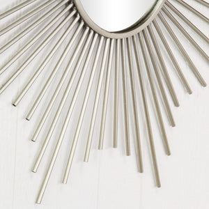 Striking Silver Metal Sunburst Design Wall Mirror