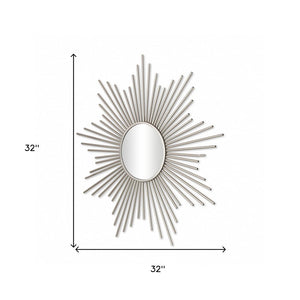 32" Silver Metal Sunburst Framed Accent Mirror