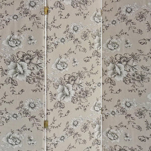 71" Beige and Black Fabric Folding Three Panel Screen Room Divider