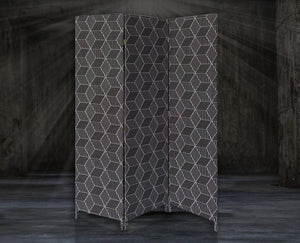 71" Black and White Fabric Folding Three Panel Screen Room Divider