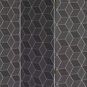 71" Black and White Fabric Folding Three Panel Screen Room Divider