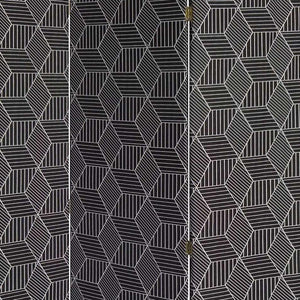 71" Black and White Fabric Folding Three Panel Screen Room Divider