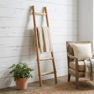 59" Gray Distressed Solid Wood Five Step Ladder Shelf