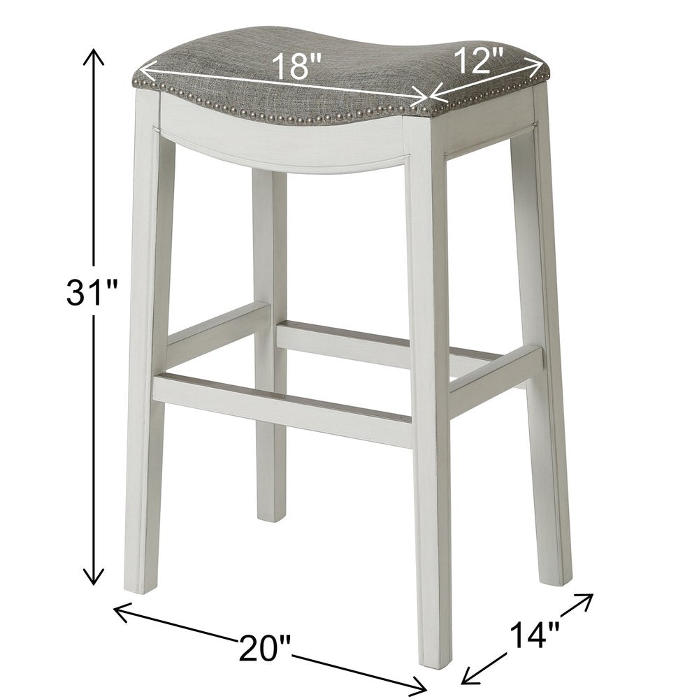 31" Light Gray And White Upholstered And Solid Wood Backless Bar Height Bar Chair