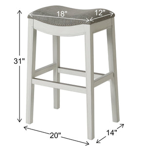 31" Light Gray And White Upholstered And Solid Wood Backless Bar Height Bar Chair