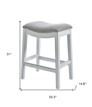31" Light Gray And White Upholstered And Solid Wood Backless Bar Height Bar Chair