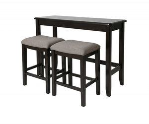 Set of Two 27" Light Gray And Dark Brown Fabric And Solid Wood Backless Bar Chairs