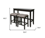 Set of Two 27" Light Gray and Dark Brown Solid Wood Backless Bar Chairs with Table