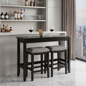 Set of Two 27" Light Gray And Dark Brown Fabric And Solid Wood Backless Bar Chairs
