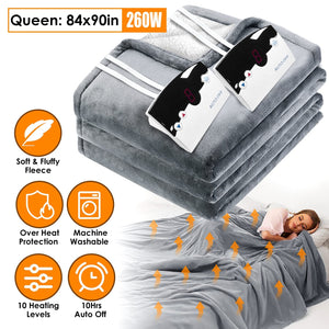 Electric Heated Queen Size Fleece Heated Blanket with Dual Controller 10 Heating Levels 10 Hours Auto Off Machine Washable for Home Office Usage 84x90 by DirectDeals