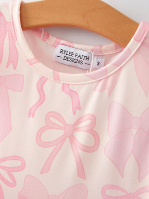 Bow Print Flying Sleeve Girls Dress