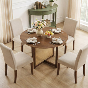 37.5 Inch Round Dining Table with Cross Pedestal Base-Walnut